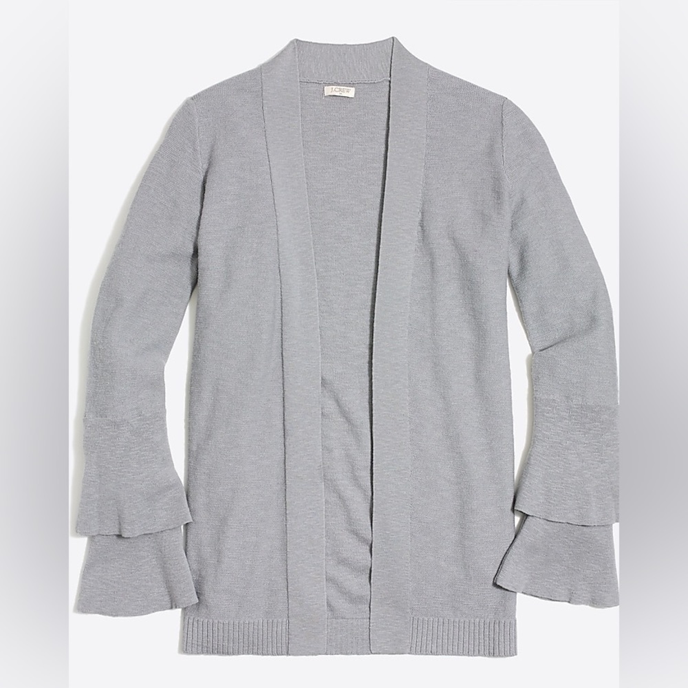 J. Crew Tiered Ruffle Sleeve Cardigan. NWT. Gray. Small.